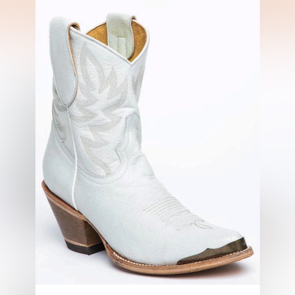 Idyllwind White Western Ankle Booties with Brown Heel and Metallic Toe